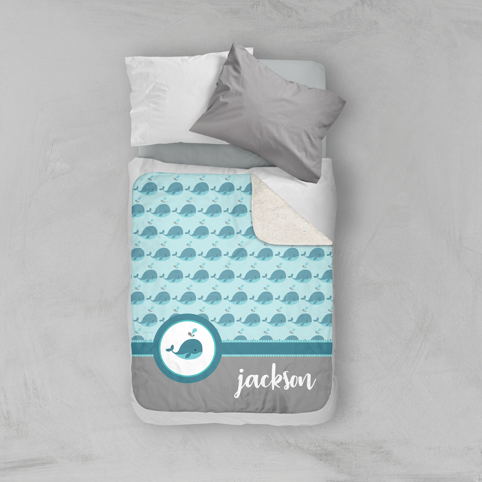 Sweet Little Blue Whale Sherpa Blanket