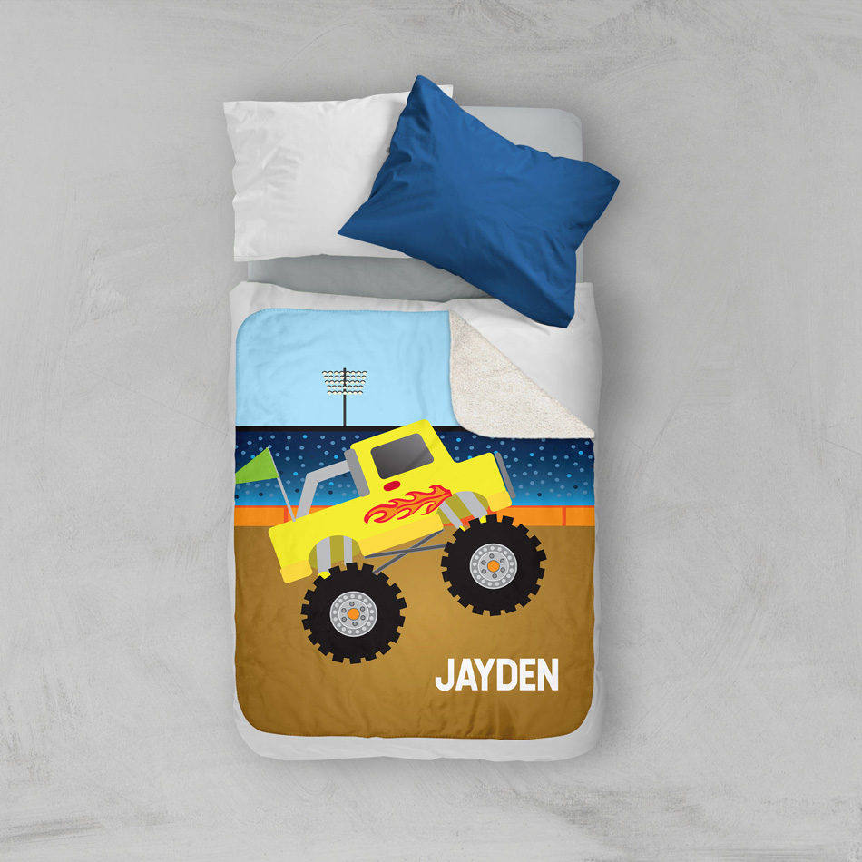 Monster Truck Sherpa Blanket