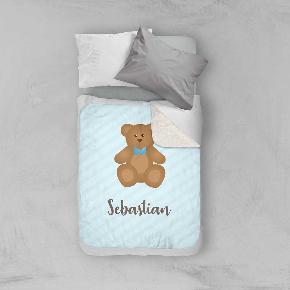 Cute Blue Teddy Bear Sherpa Blanket