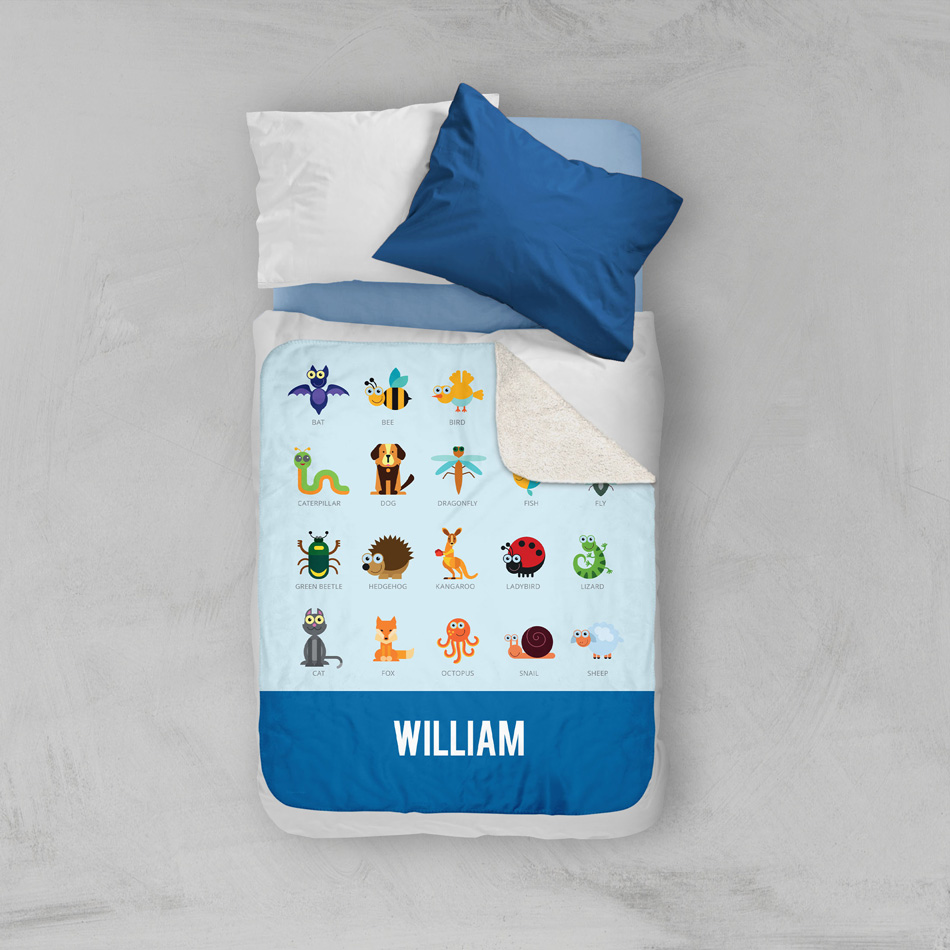 Sweet Animal Chart Blue Sherpa Blanket