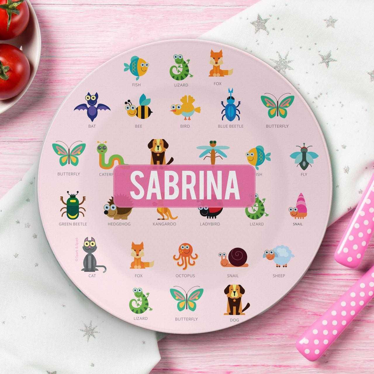 Animal ABC Pink Custom Plate for Girls