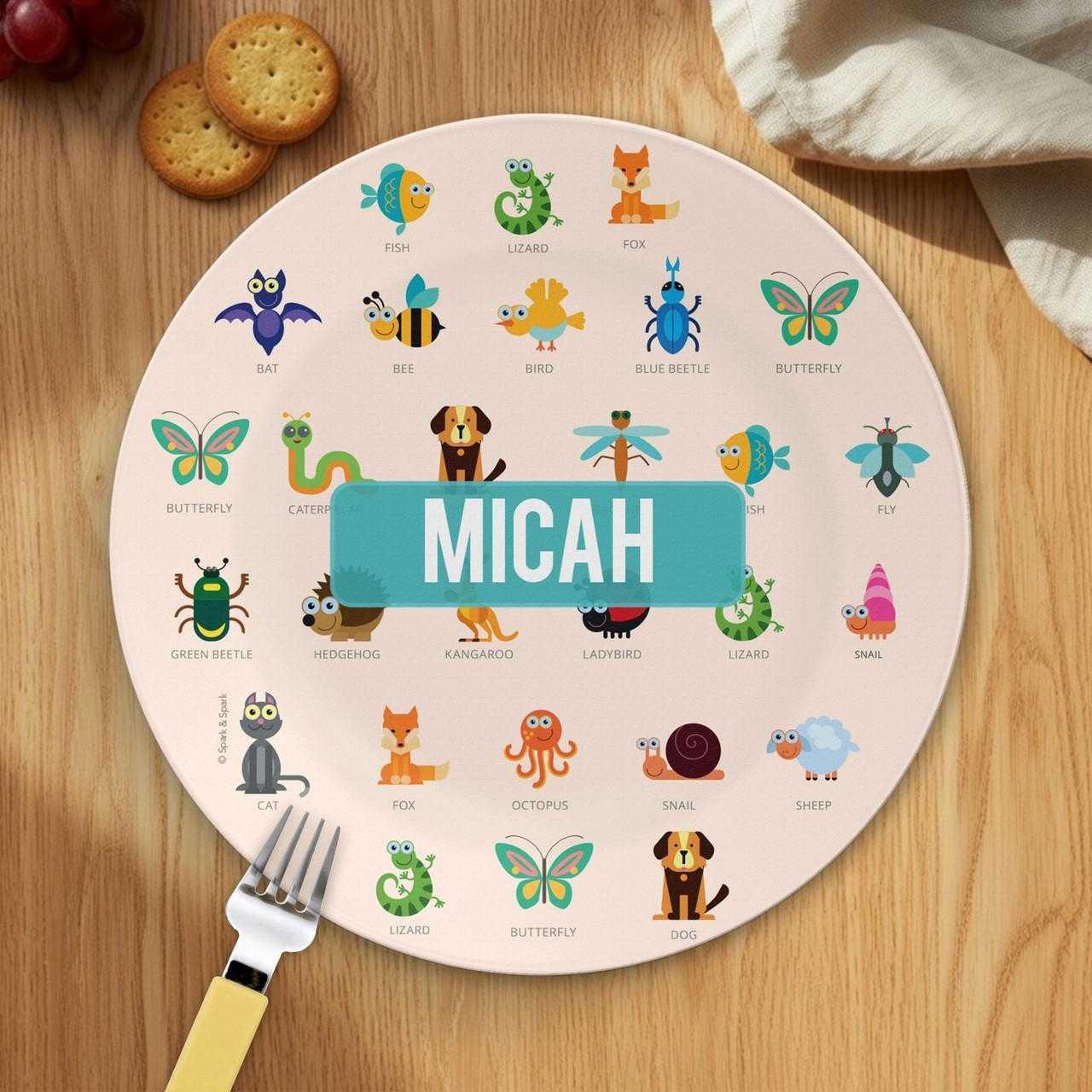 Animal ABC Beige Custom Plate for Girls