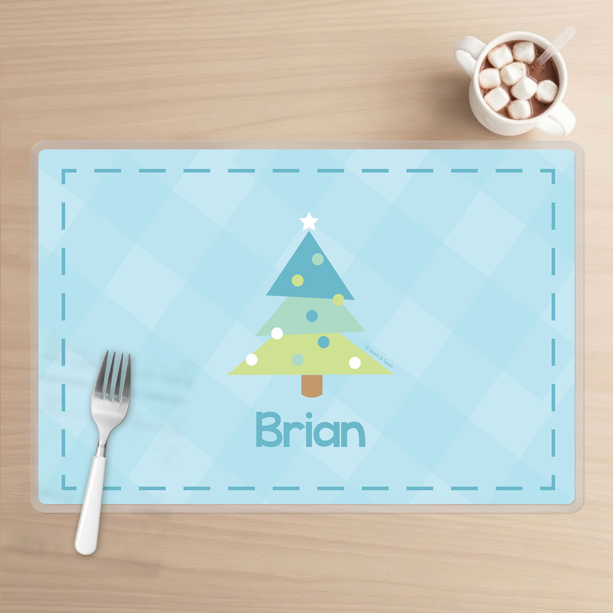 Modern Xmas Tree - Blue Kids Placemat