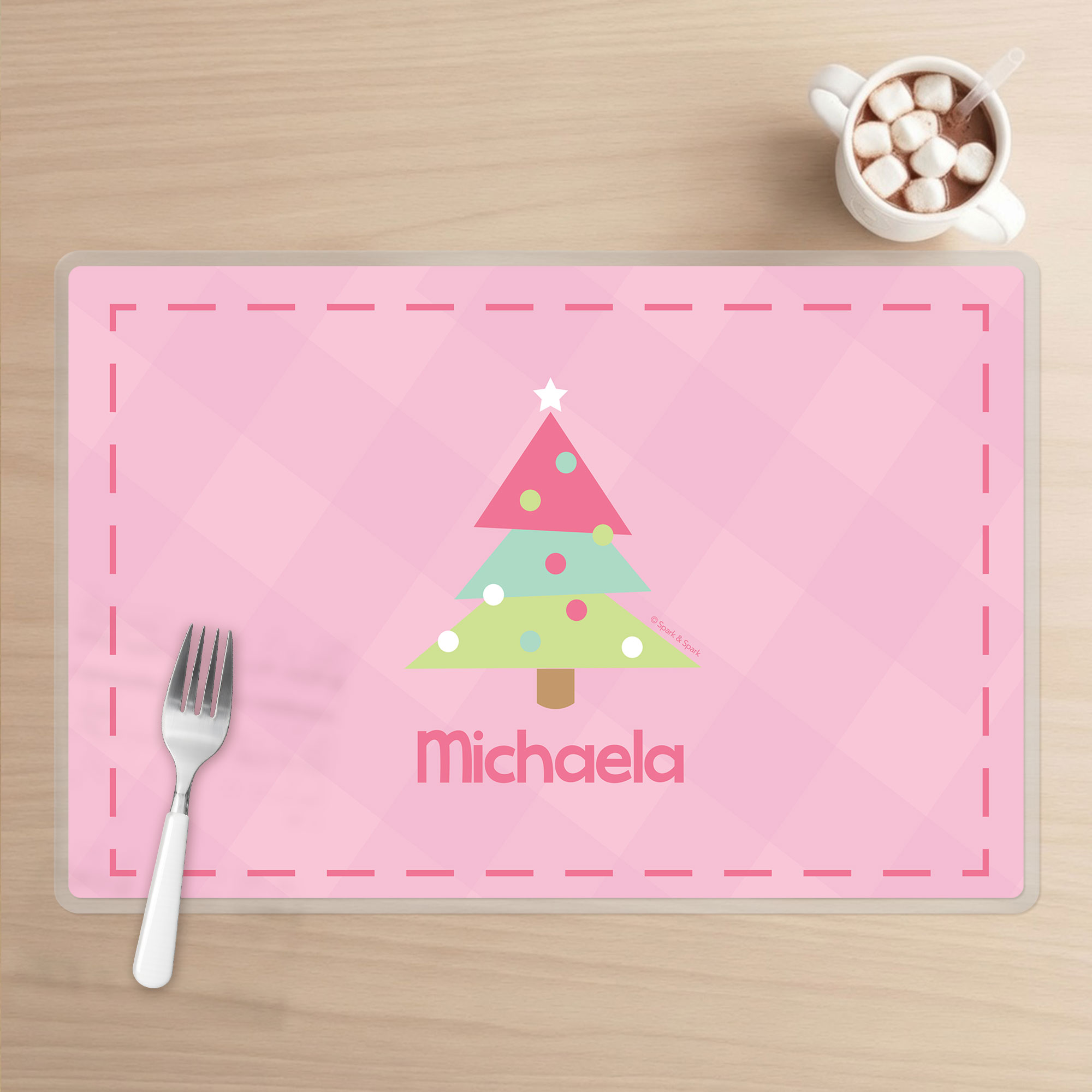 Modern Xmas Tree - Pink Kids Placemat