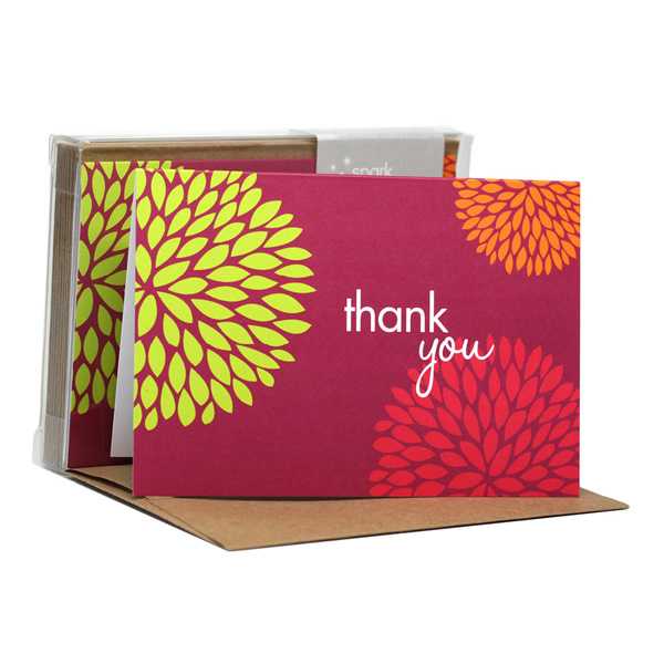 Pom pom flowers Fuschia Notecards