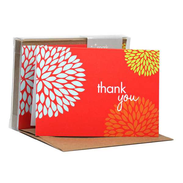 Pom pom flowers Red Notecards