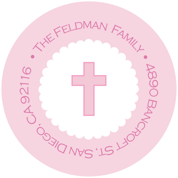 Thick Pink Cross Religious Address Labels