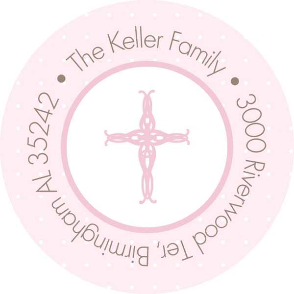Pink Threaded Cross Round Address Labels