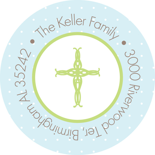 Blue Threaded Cross Round Address Labels