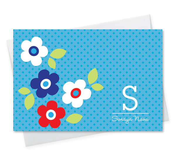 Light Blue Charming Flowers Notecard