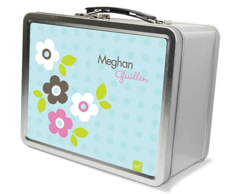 Preppy Flowers Blue Metal Lunchbox