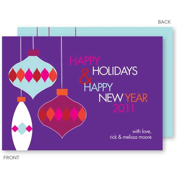 Hanging Ornaments Purple Christmas Cards
