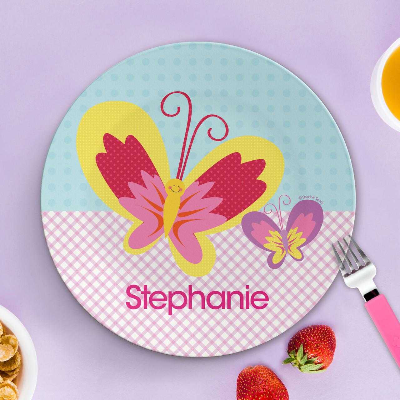 Smiley Butterfly Custom Plate for Girls