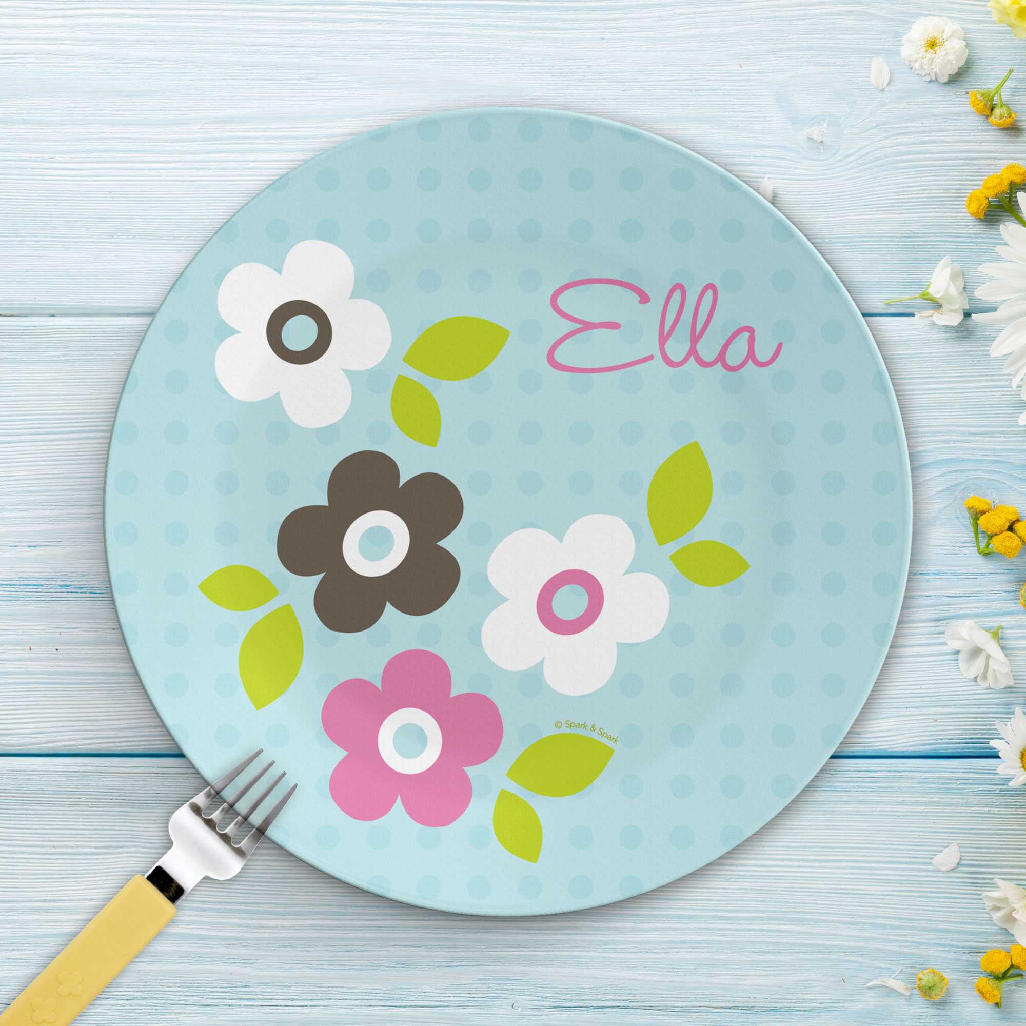 Preppy Flowers Blue Custom Plate for Girls
