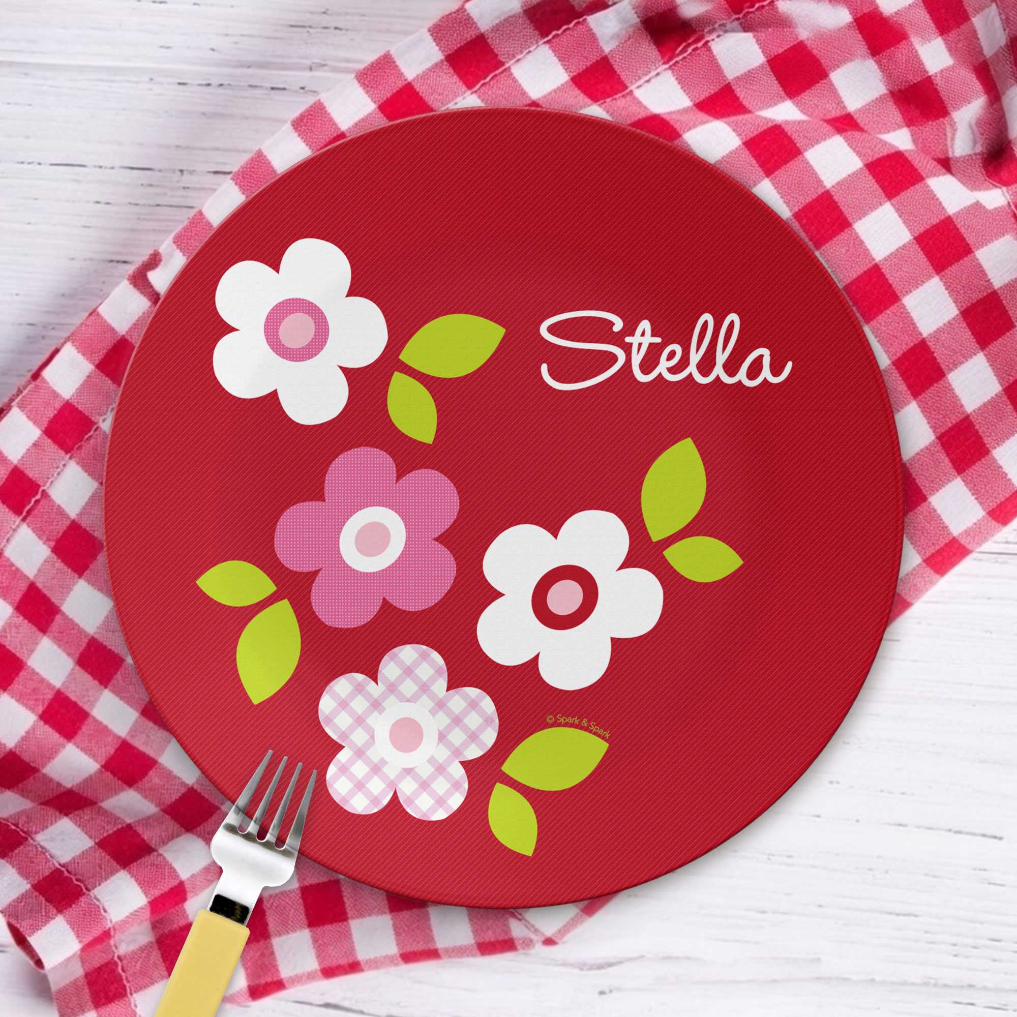 Preppy Flowers Red Custom Plate for Girls