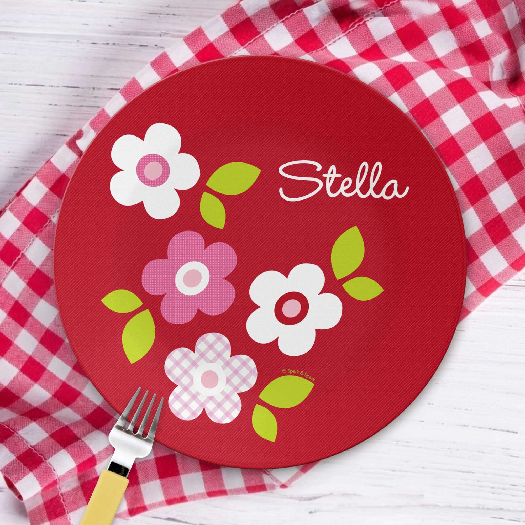 Preppy Flowers Red Custom Plate for Girls