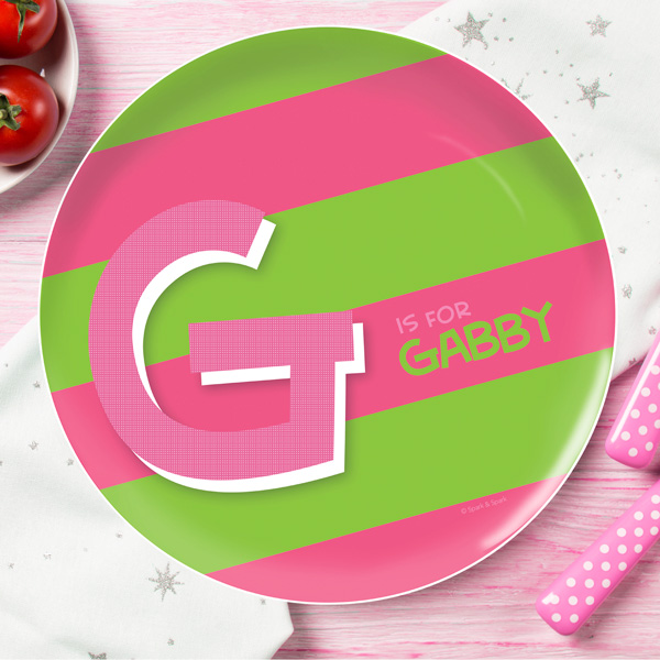 Double Initial Stripes Pink Kids Plates