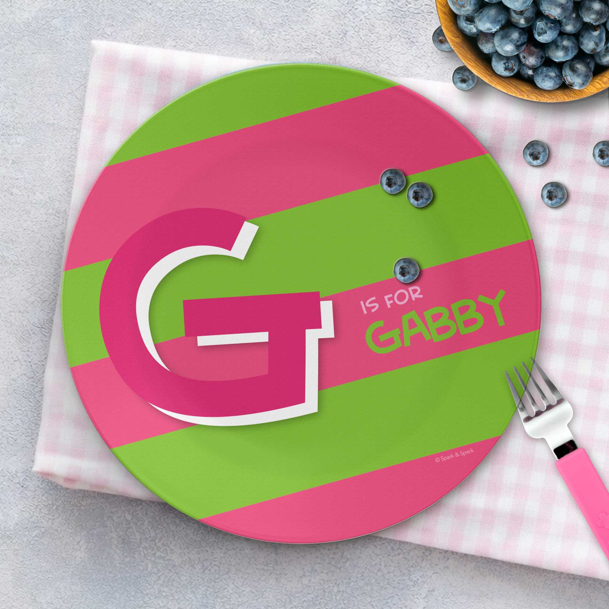Double Initial Stripe Pink Custom Plate for Girls