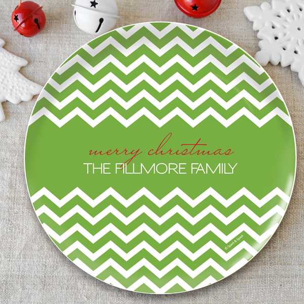 Fancy Zig Zags Green Personalized Christmas plates