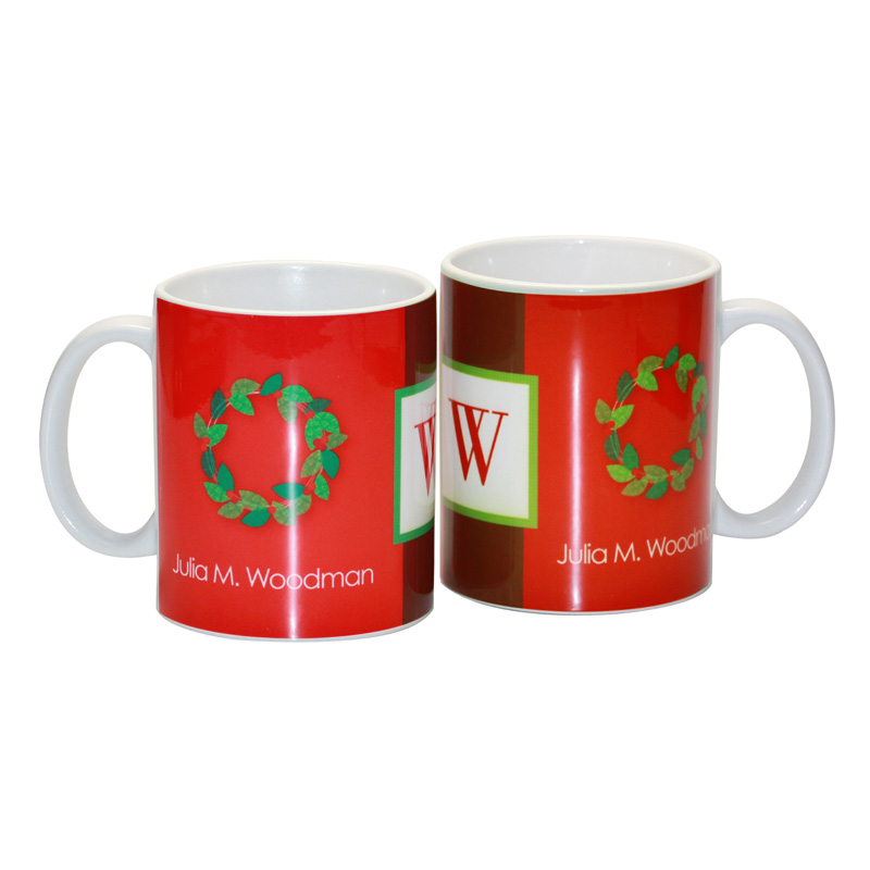 Initial and Wreath Ceramic Mug