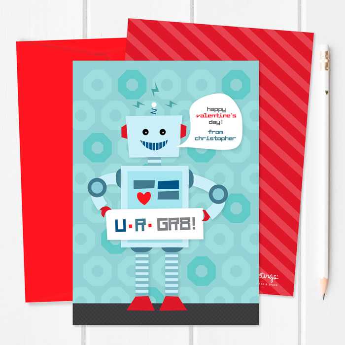 Robot Love Kids Valentines Cards