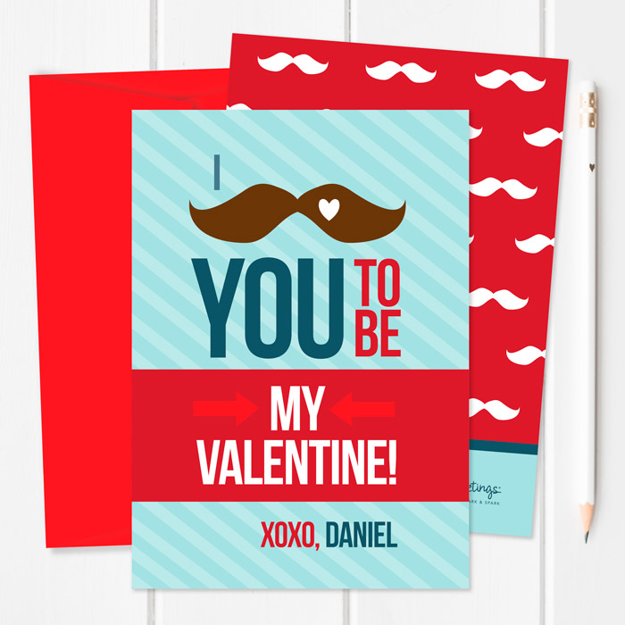 Mustache Love Kids Valentines Cards