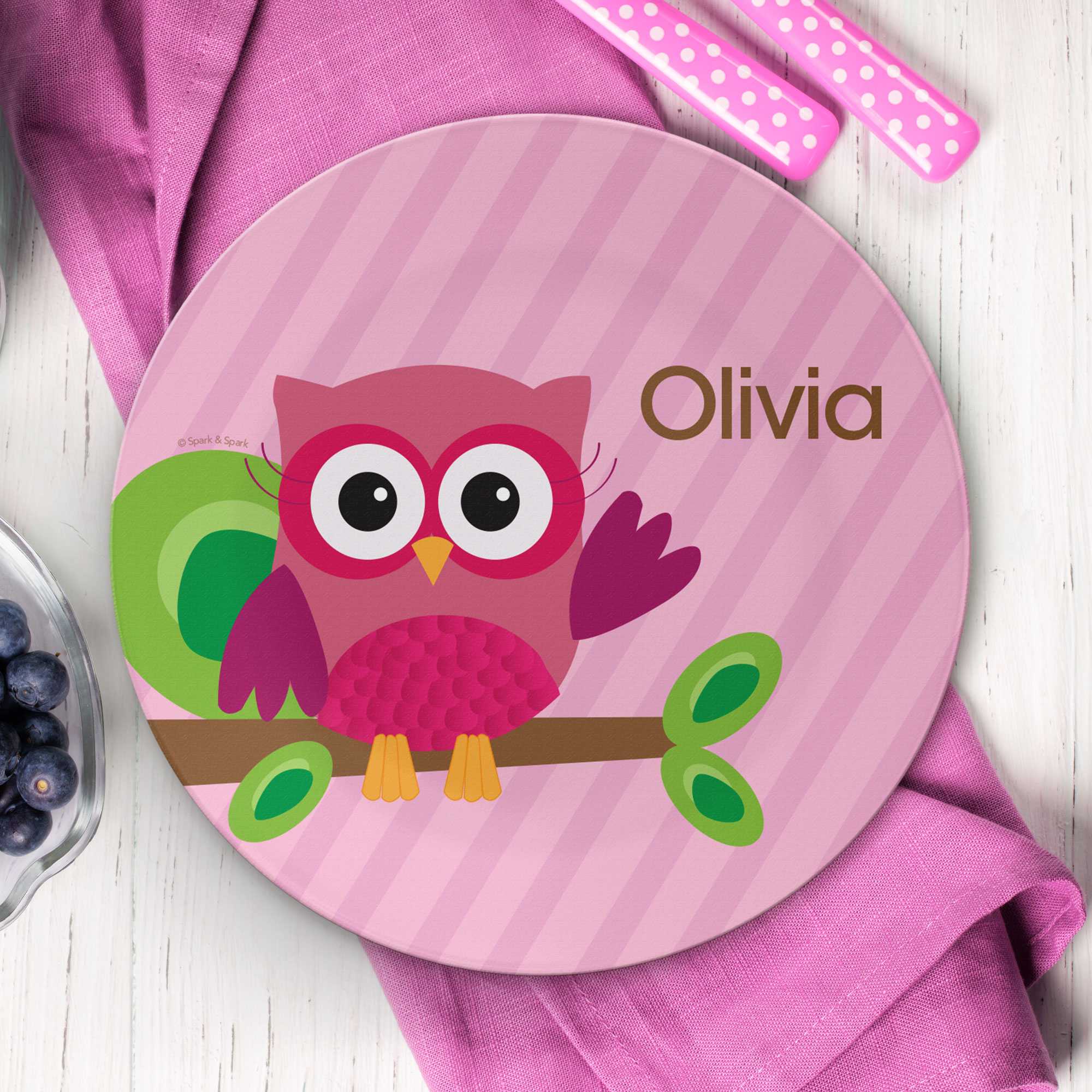 Owl Be Yours Pink Custom Plate for Girls