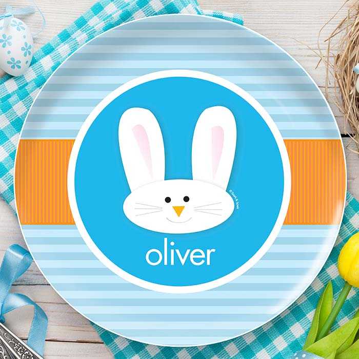 Smiley bunny blue kids plates
