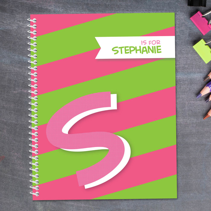 Double Initial Stripes Pink Kids Notebook