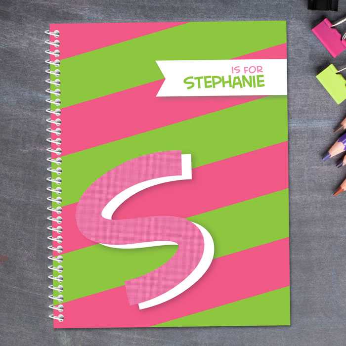 Double Initial Stripes Pink Kids Notebook