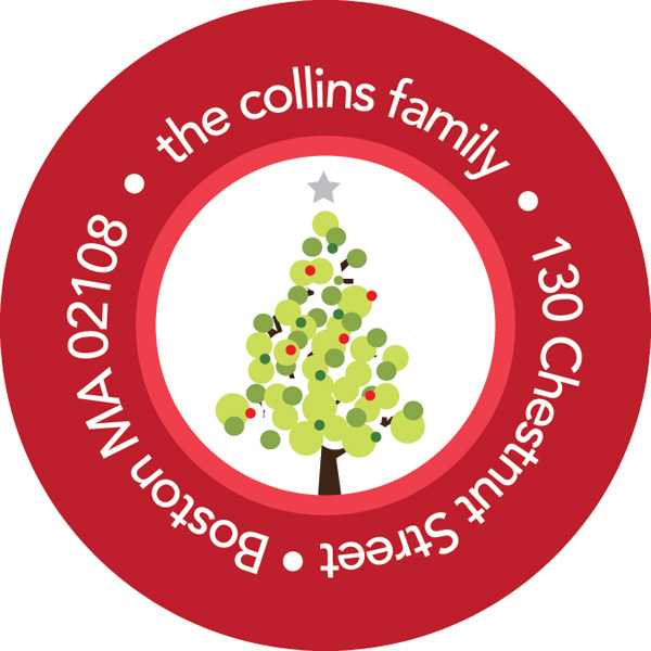 Dotted Xmas Tree Red Christmas Address Labels