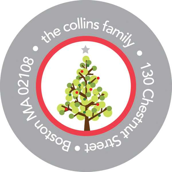 Dotted Xmas Tree Gray Christmas Address Labels