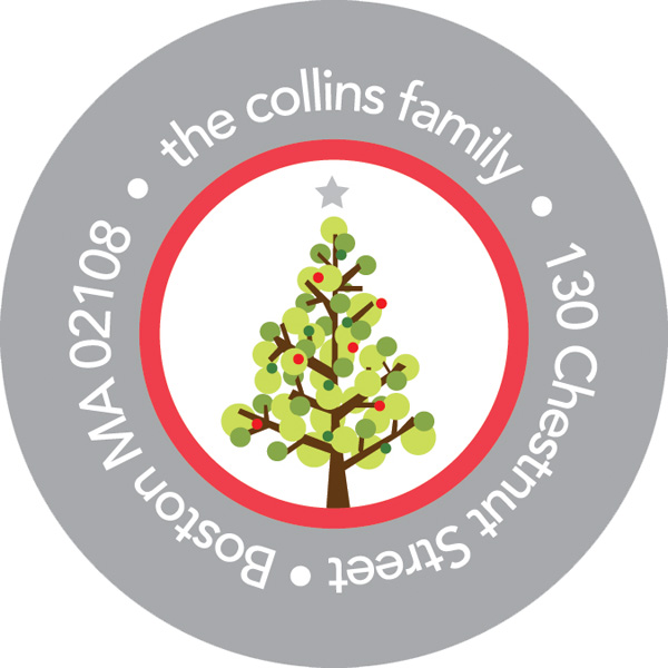 Dotted Xmas Tree Gray Christmas Address Labels