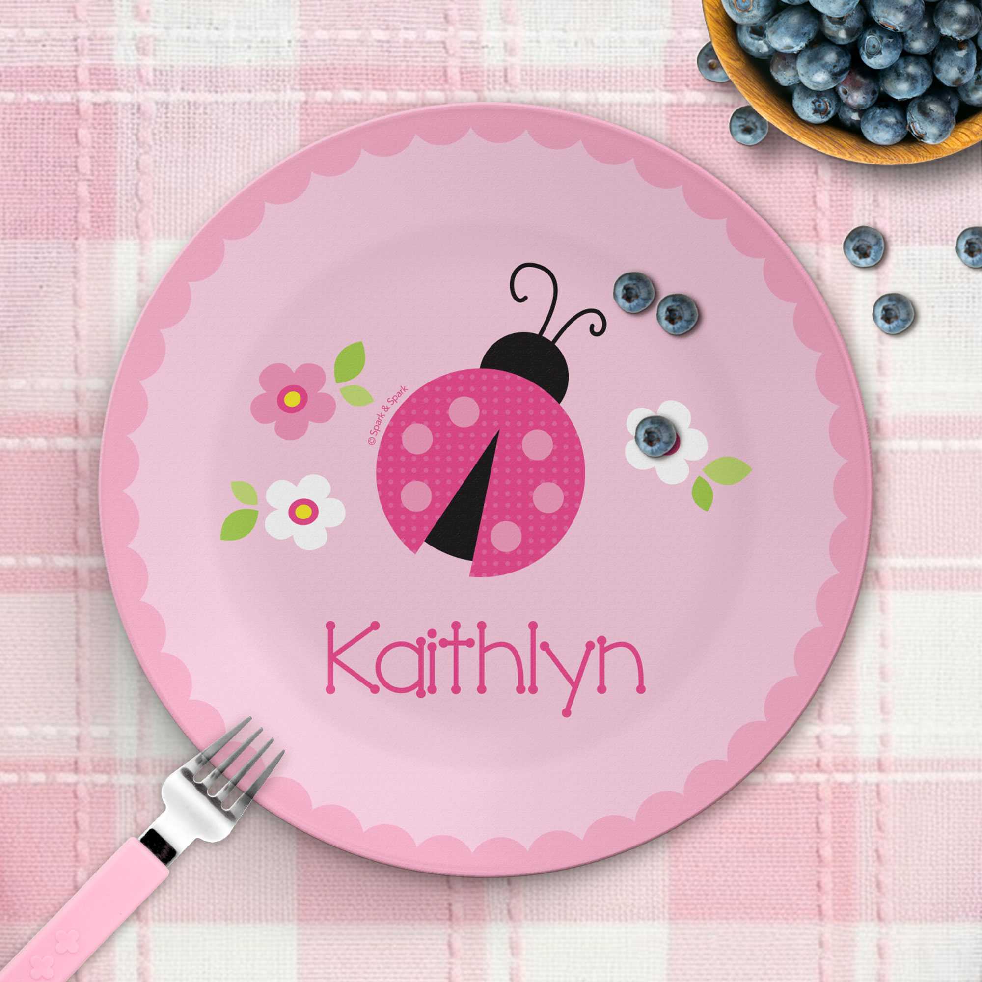 Sweet Pink Lady Bug Custom Plate for Girls
