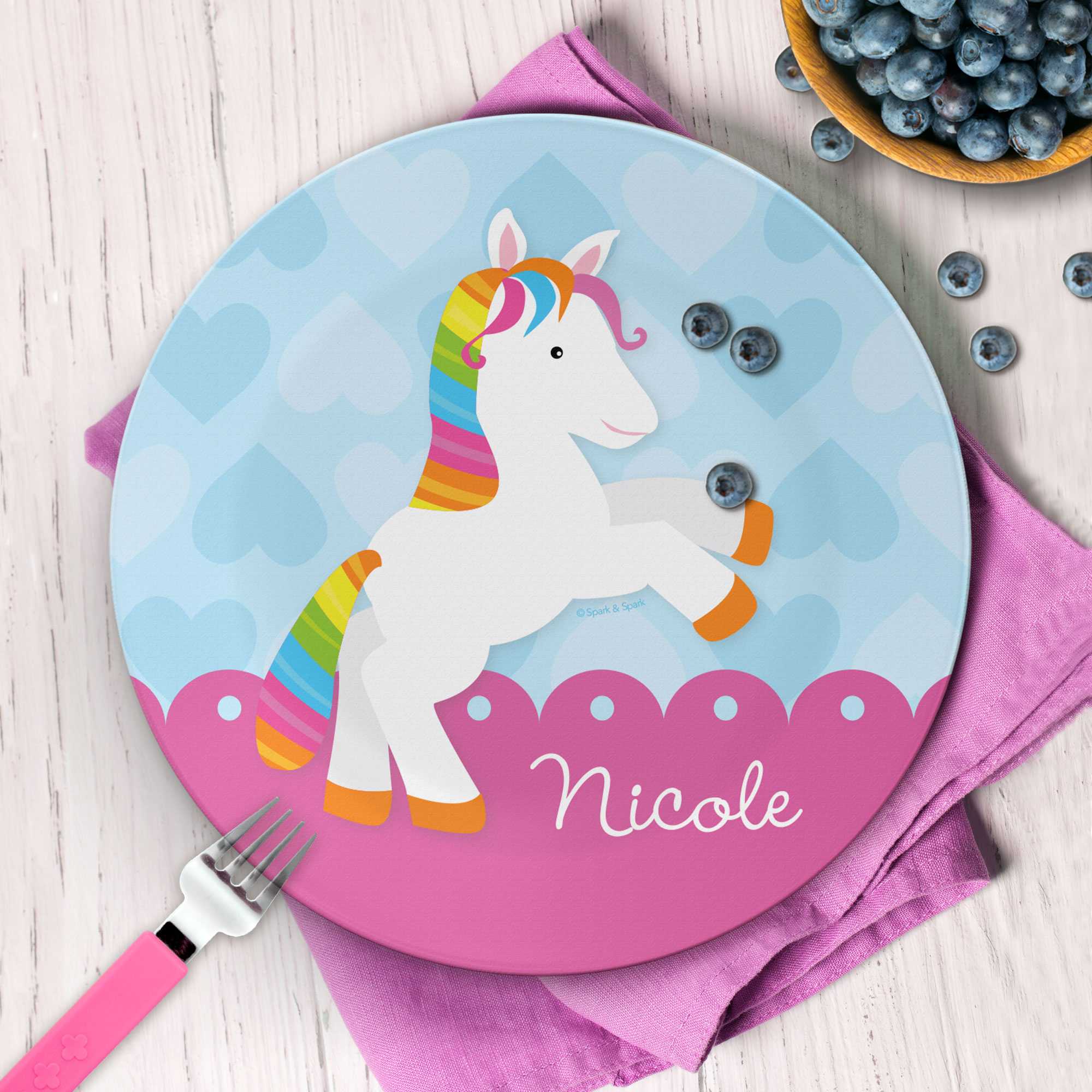 Cute Rainbow Pony Personalized Girls Plate