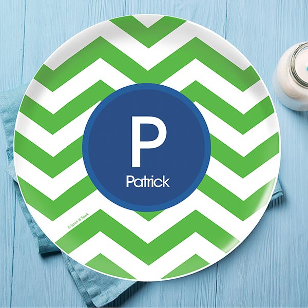 Chevron Green And Blue Kids Plates