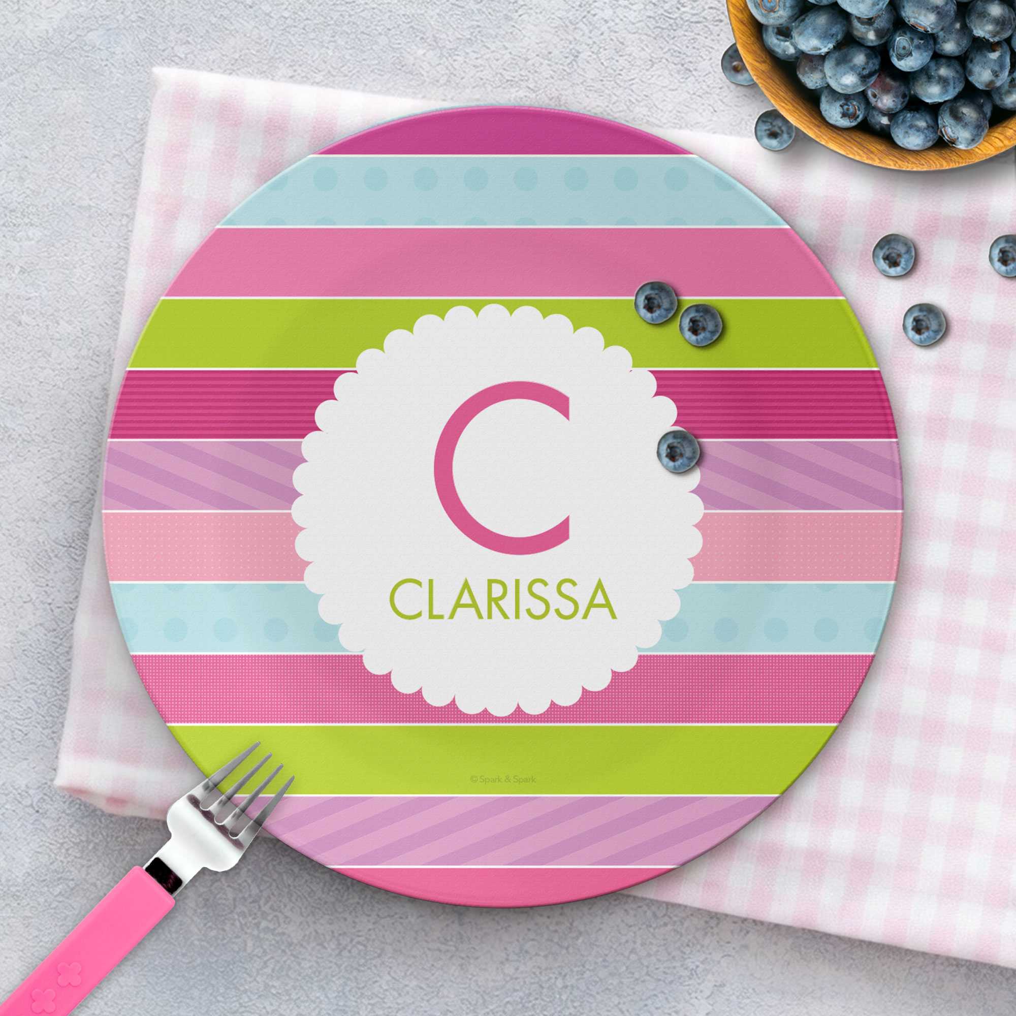 Pastel Stripes Custom Plate for Girls