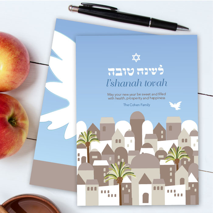 The Town Of Jerusalem Jewish New Year Card