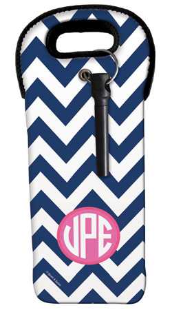 Blue and Pink Chevron Wine Tote