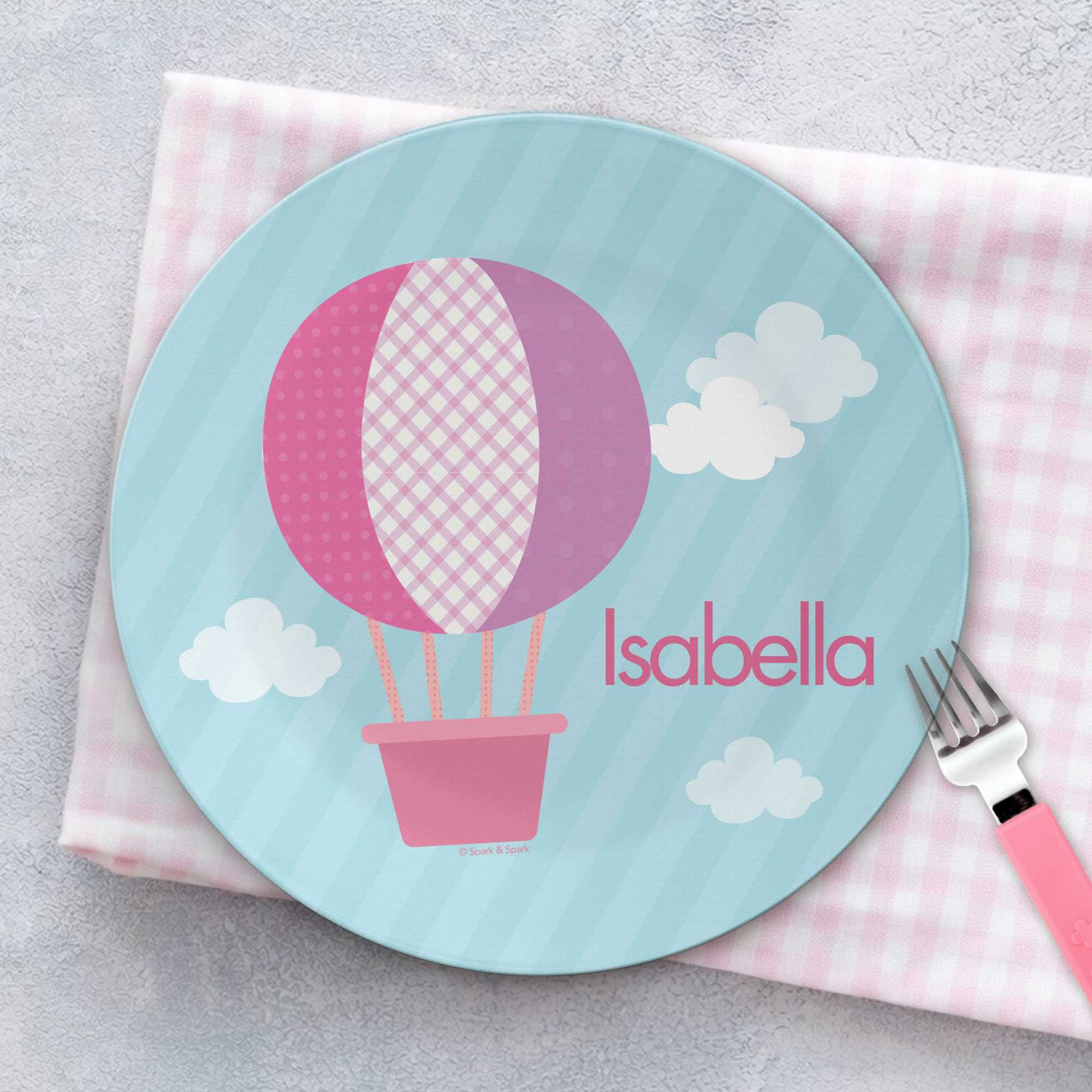 Pink Hot Air Balloon Custom Plate for Girls