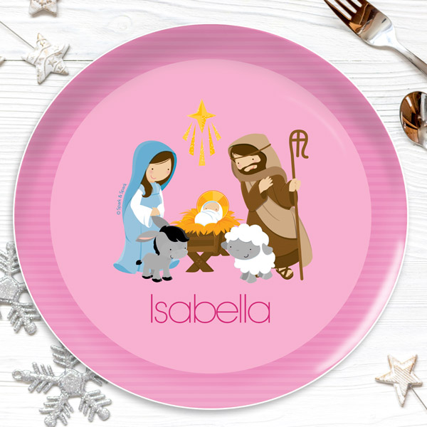 Nativity Set on Pink Kids Plate