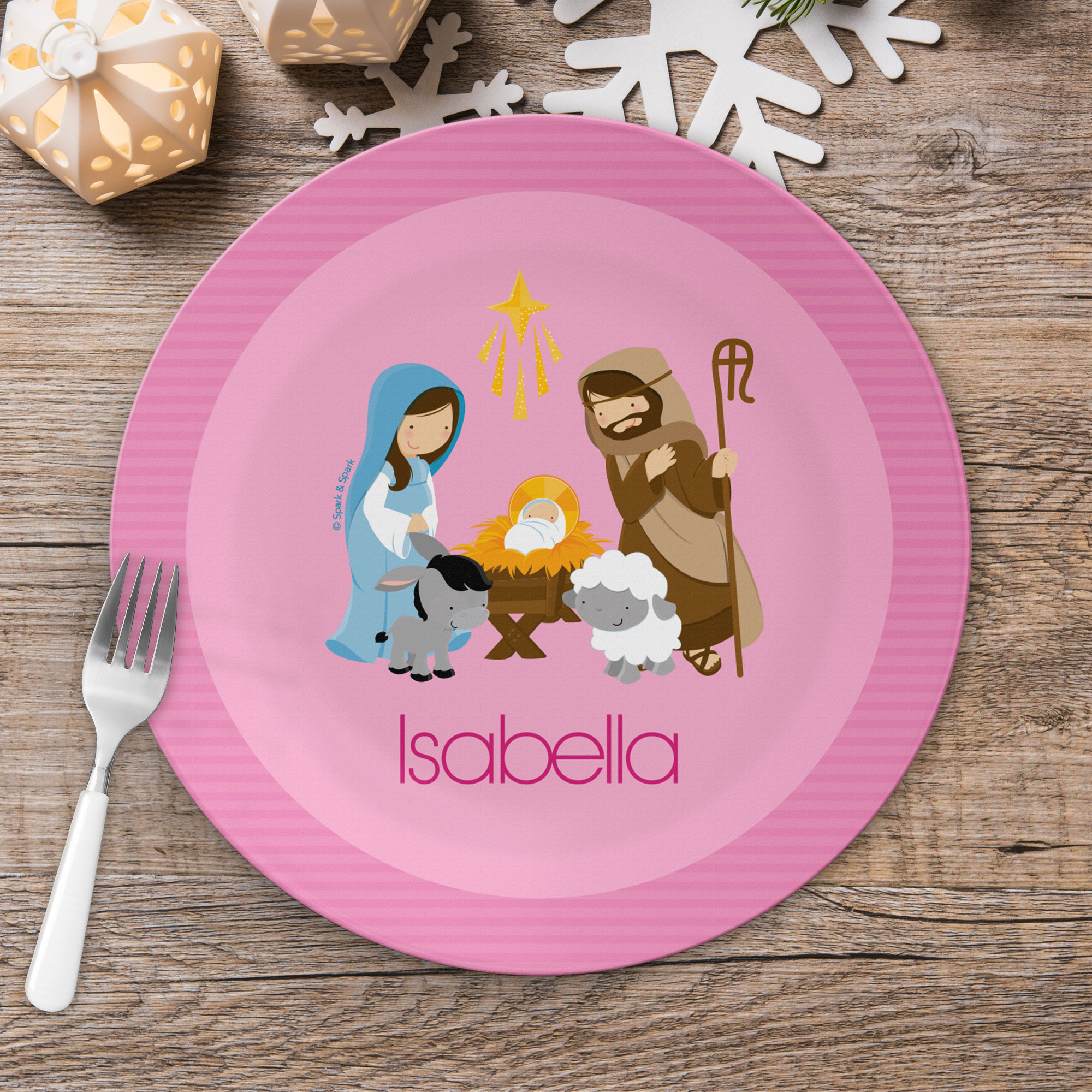 Nativity Set on Pink Kids Plate
