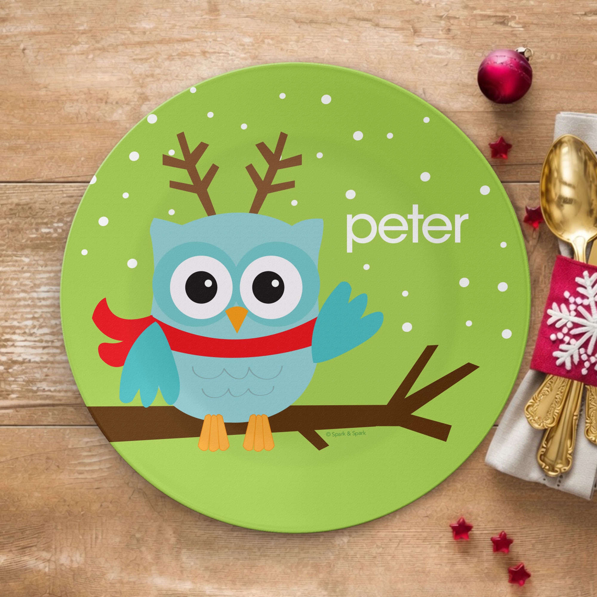 Xmas Baby Blue Owl Kids Plate