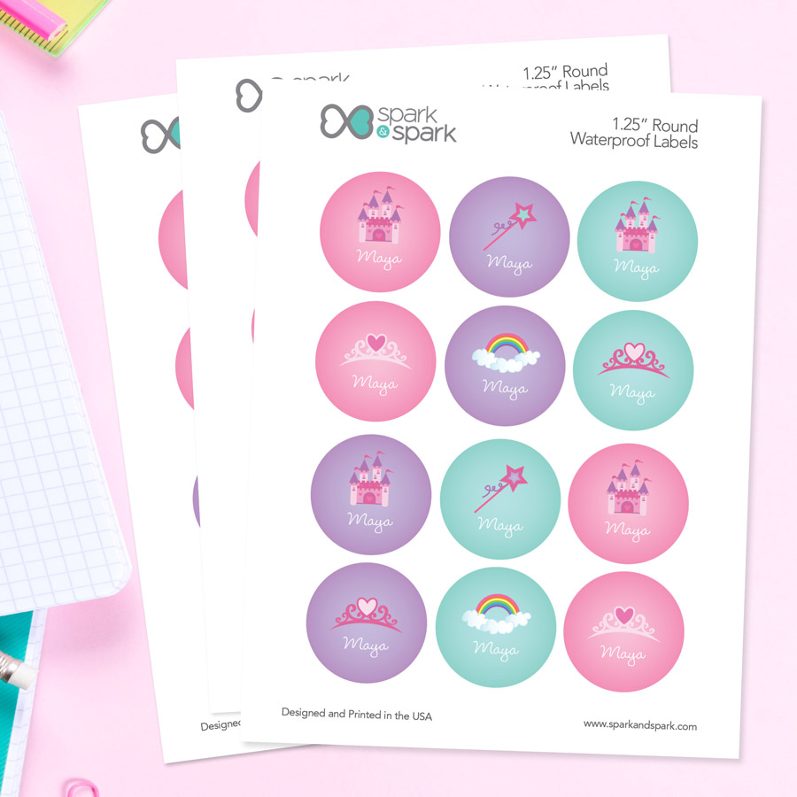 Princess Fairy Tale Waterproof Labels for Kids (Set of 48)