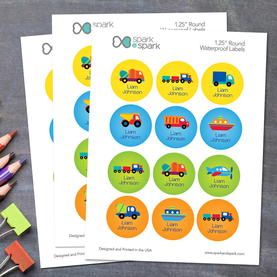 Transportation Waterproof Labels for Kids (Set of 48)