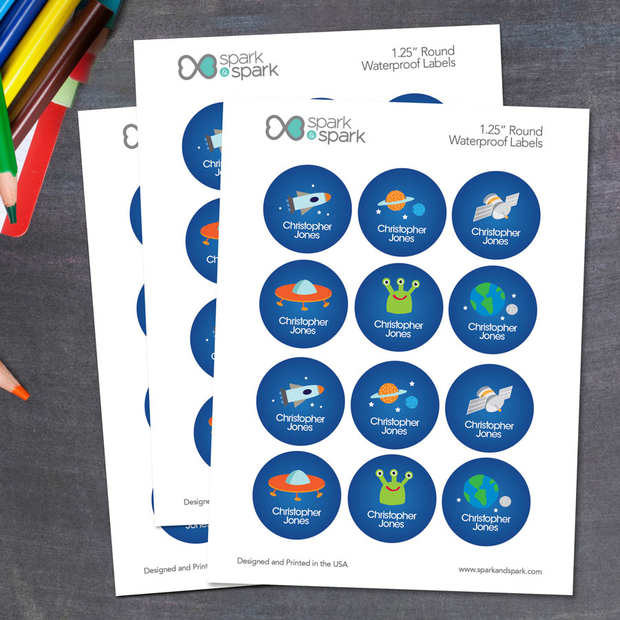 Outter Space Waterproof Labels for Kids (Set of 48)