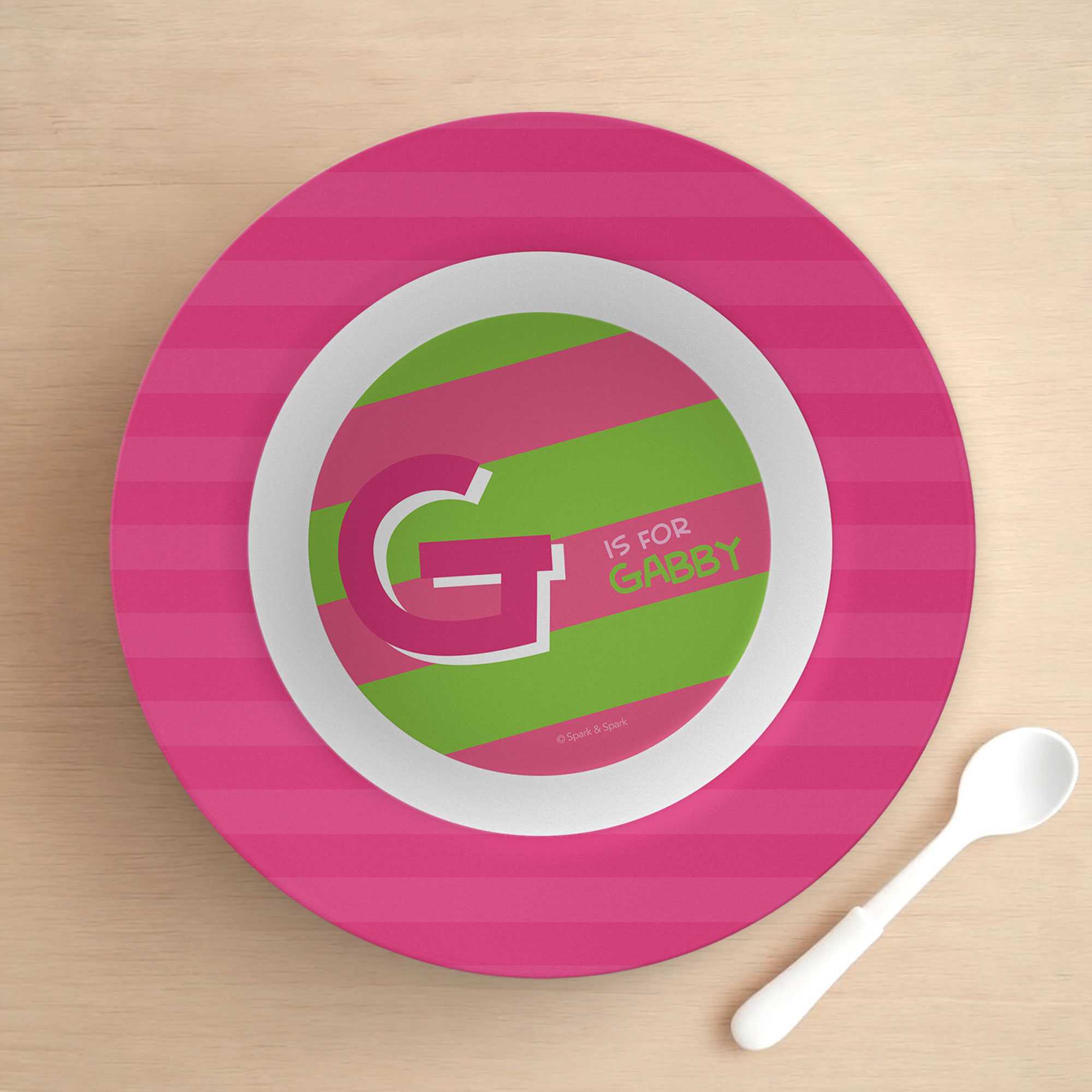 Double Initial Stripes Pink Kids Bowl