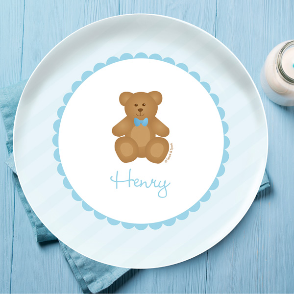 Cute Blue Teddy Bear Kids Plate