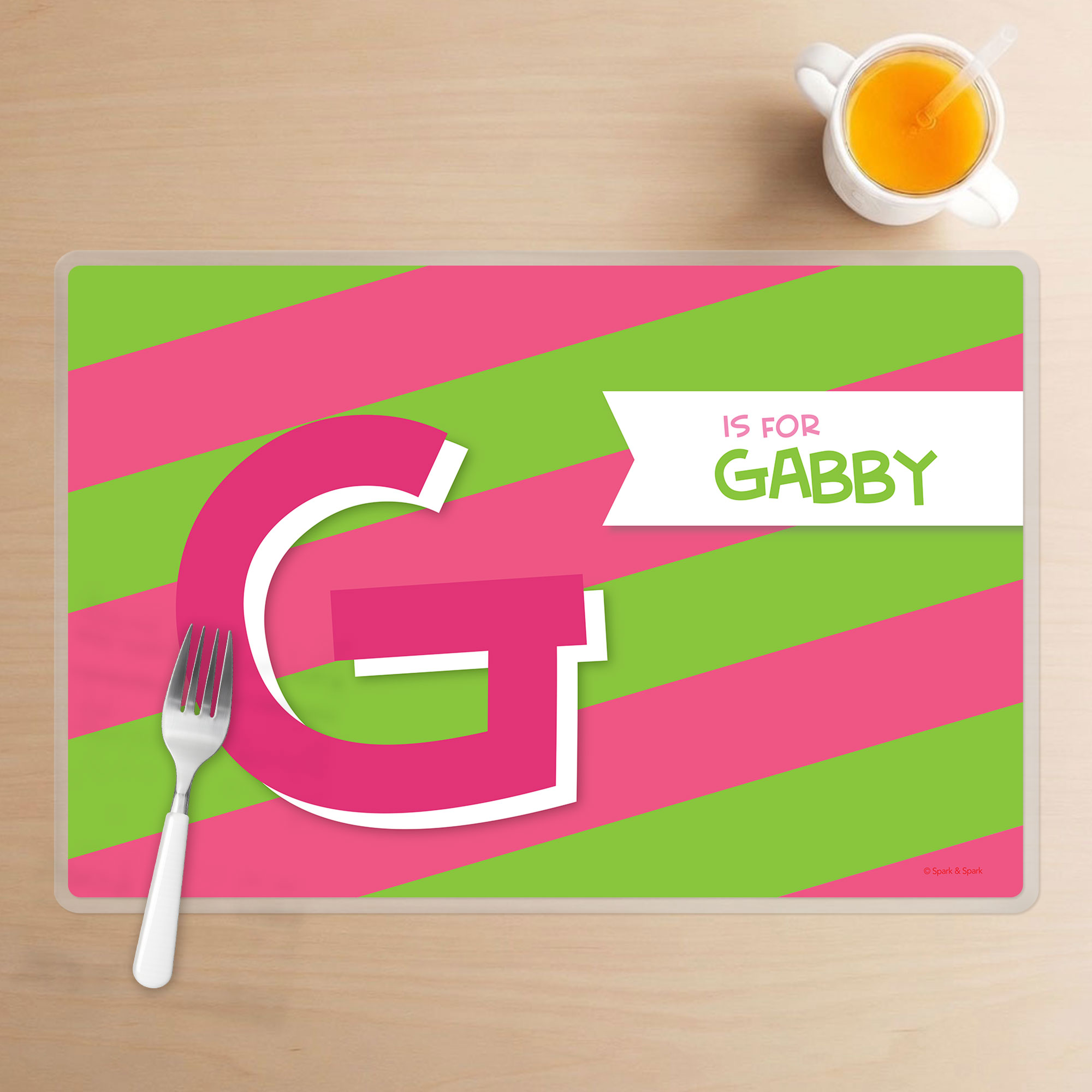 Double Initial Stripes Pink Kids Placemat