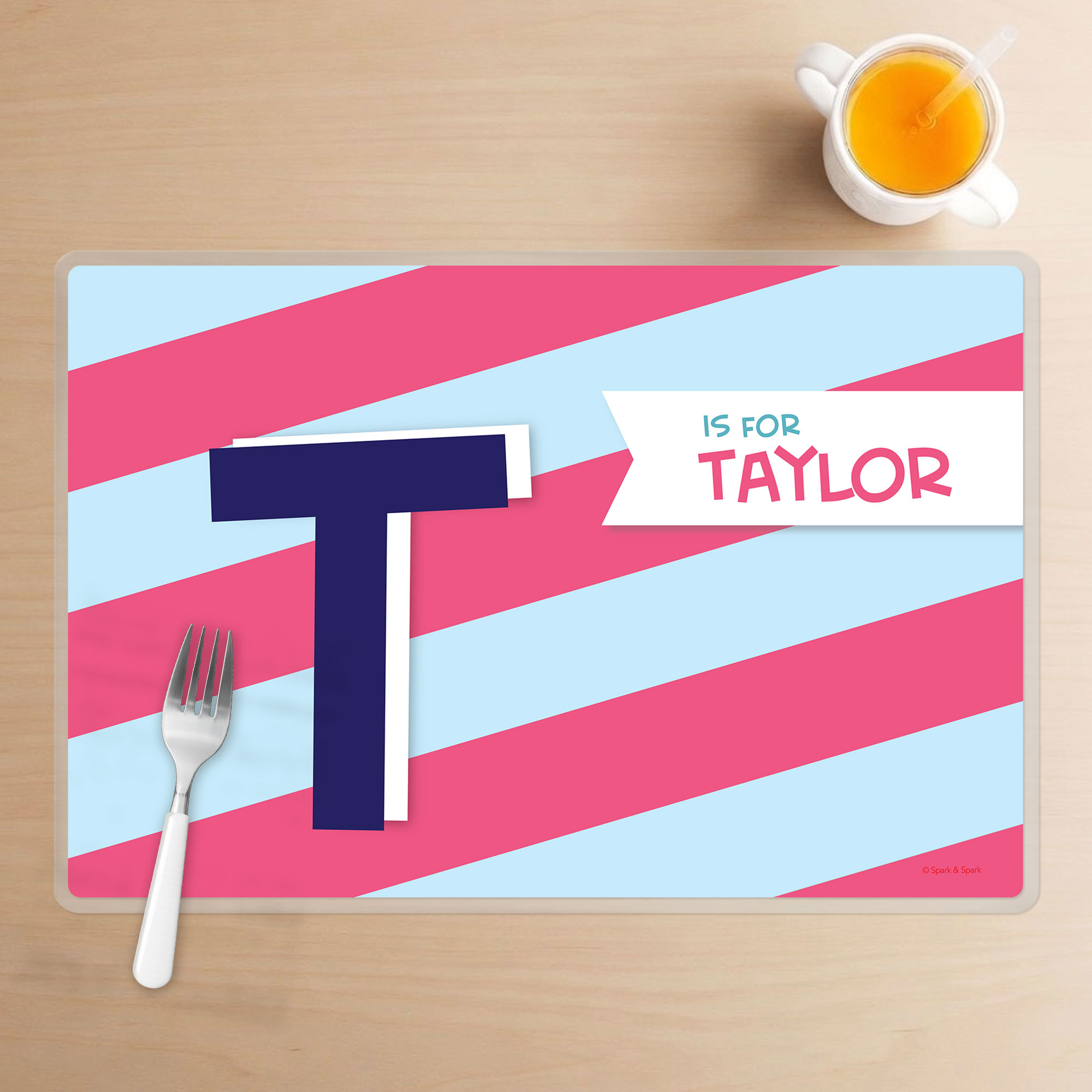 Double Initial Stripes Blue Kids Placemat
